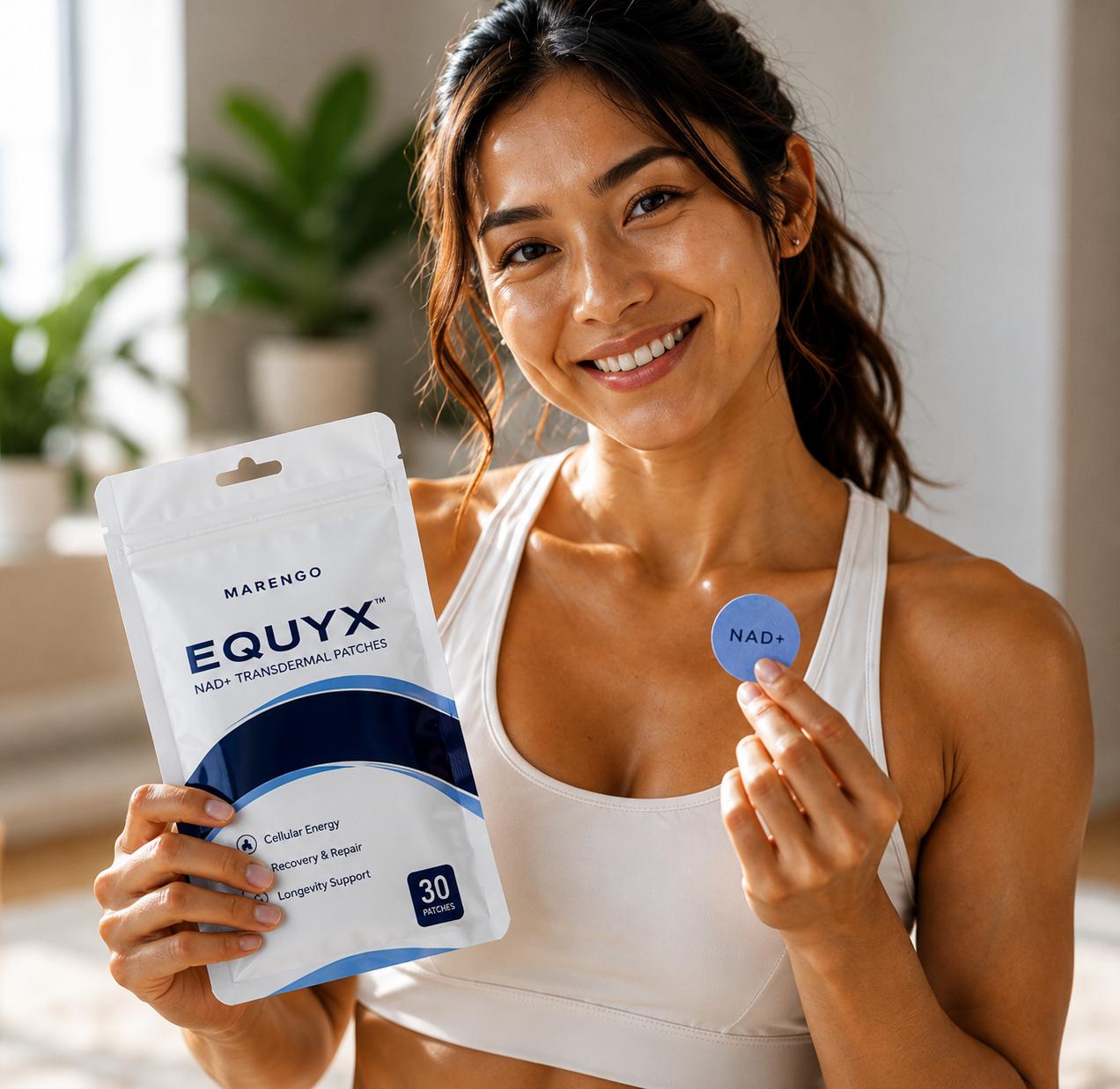 EQUYX customer holding NAD+ transdermal patches